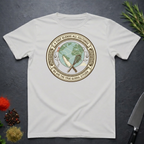 Ice Grey t-shirt with circular graphic of a globe and text "A Chef Blends All Cultures" on a dark surface.