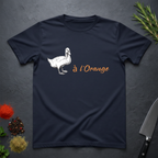 Navy blue with a white duck graphic and 'a l'Orange' text on a dark surface.
